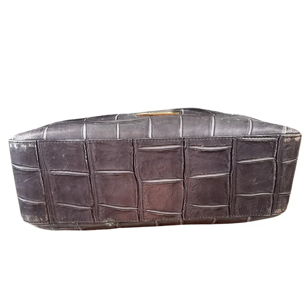 Brahmin Grey Croc Embossed‎ Leather Shoulder Bag Gold Chain Tassel Accent